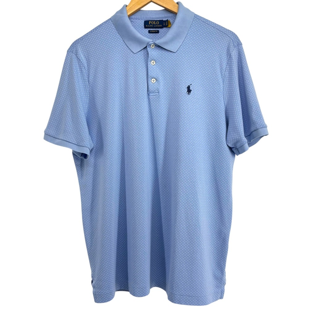 Polo‎ Ralph Lauren Men Large Classic Fit Polo Shirt Cotton Blue Pony Logo
